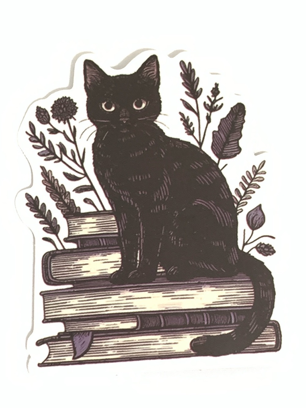 Black Cat on Books Vinyl Decorative Sticker